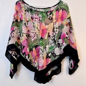 INC International Concepts Floral Sheer Kaftan Style Blouse Multicolor Small